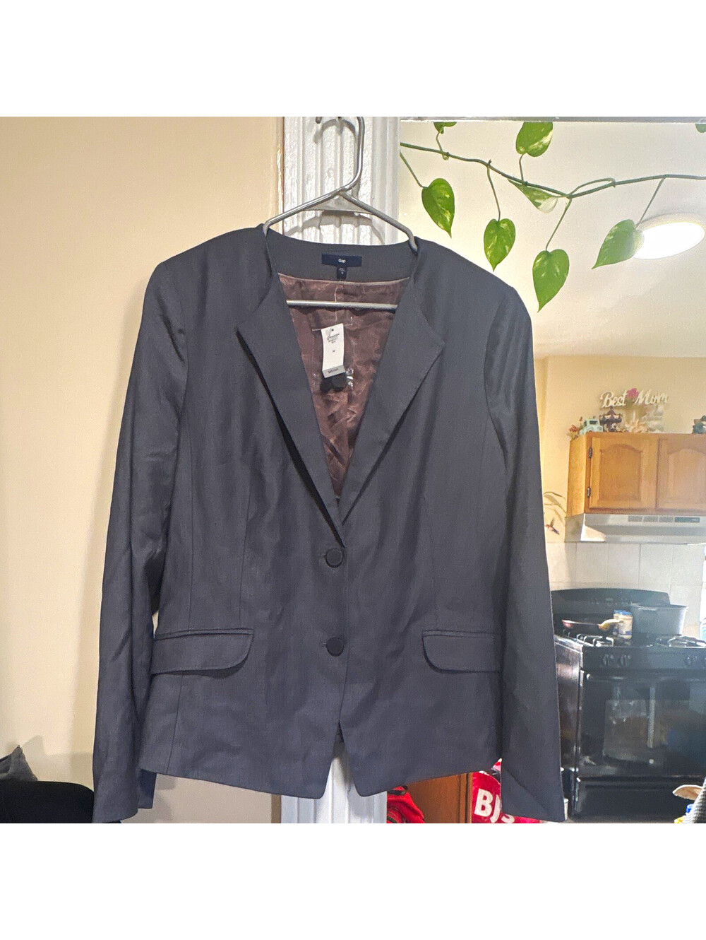 Gap Women’s Gray Notch Lapel 2-Button Lined Blazer Recycled Poly 16